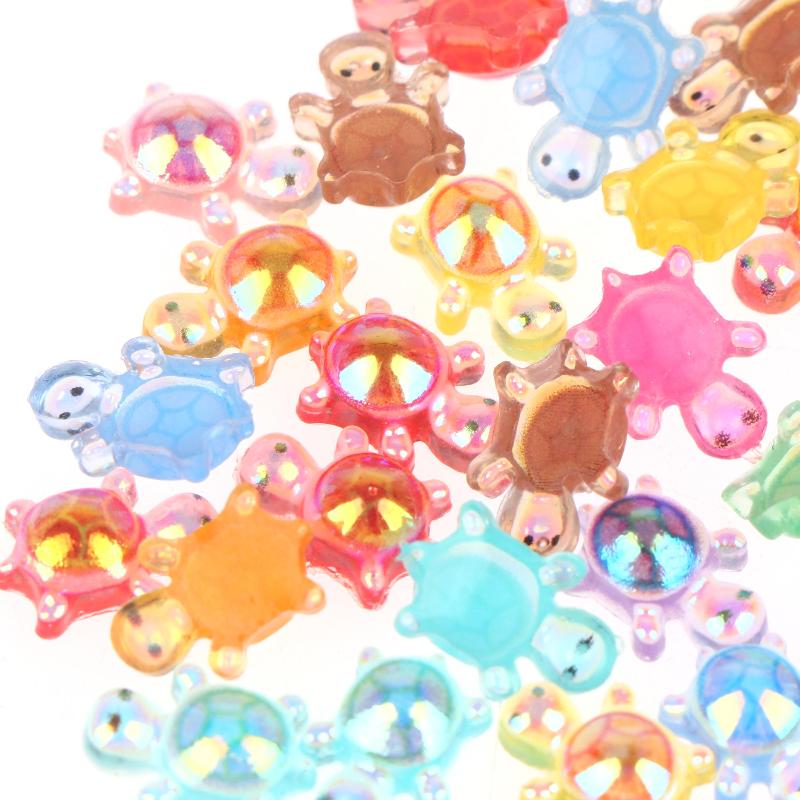100Pcs Mini Resin Turtle Charms Rainbow Laser Tortoise Ornament Small Figurine For Diy Jewelry Making Keyring Handmade Crafts