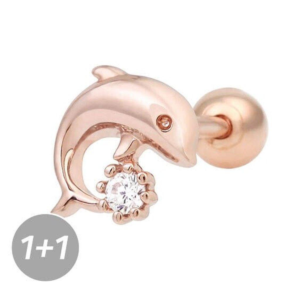 [1+1] Dolphin 14K Rose Gold Needle Piercing Earrings