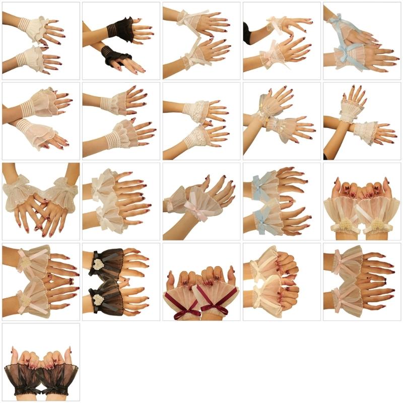 Faux Sleeves Decorative Trumpet Sleeves for Sweater Ruffle Bowknot Lace False Sleeves Cuff Extension Sweet Wrist Cuffs