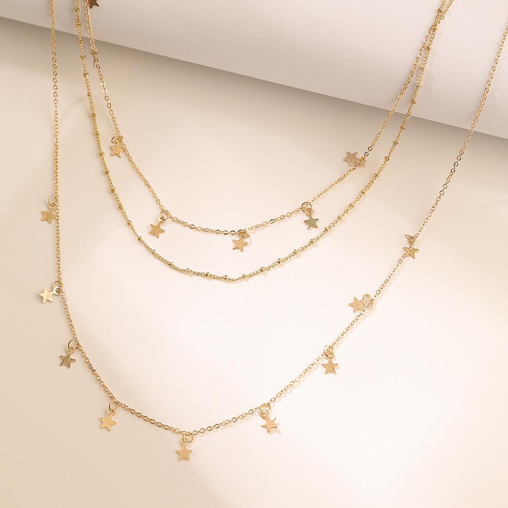 Alloy Star Versatile Pendant Necklace With Three Chic Layers For Everyday Fashion