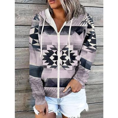 Winter Printed Hooded Sweatshirt Sportwear Coat for Women Zipper Down 3D Pocket Hoodies Autumn Women's Clothing