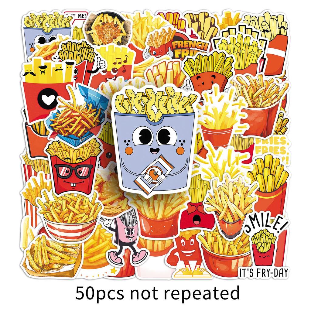 50pcs Waterproof French Fries Cartoon Stickers for Journal and Storage Box Decoration