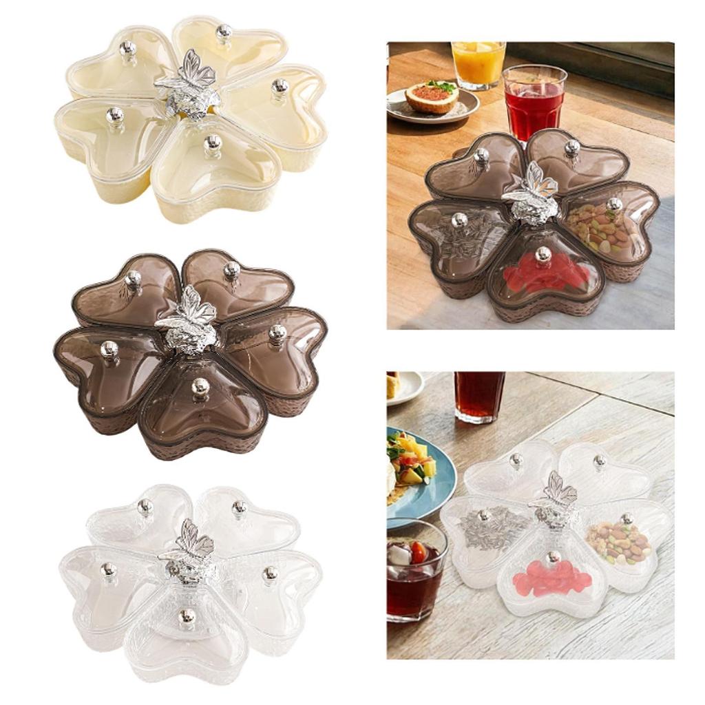 Divided Serving Dish Snack Tray with Lid Rotating Snack Platter Appetizer Tray Rotary for Candy Chocolates Sweets Camping Home