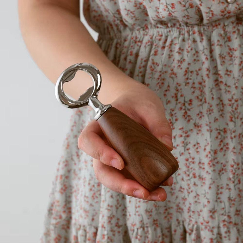 Creative Beer Bottle Opener Stainless Steel Wooden Bottle Opener Beer Can Opener  Kitchen Tools