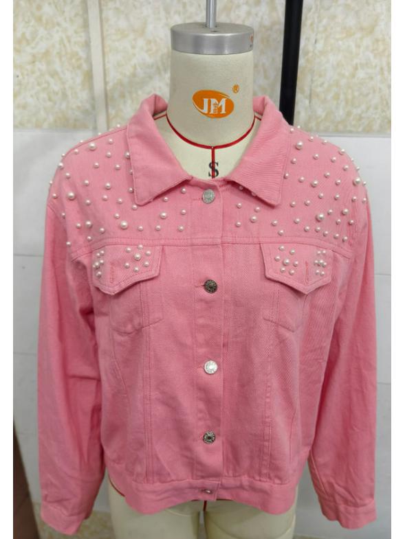 Plus Size Beaded Denim Jacket - Korean Style, Spring/Autumn Fashion for Women