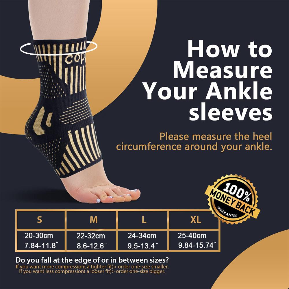 2Pcs Copper Ankle Brace Infused Compression Sleeve Support For Plantar Fasciitis,Sprained,Achilles Tendon,Pain Relief,Running