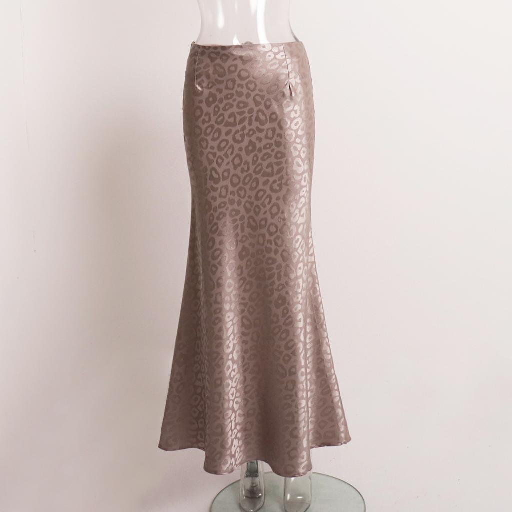 GMXIA Fusta cu jumătate de corp cu imprimeu leopard jacquard New Trend de vară Fusta lungă pe jumătate cu imprimeu leopard, jacquard