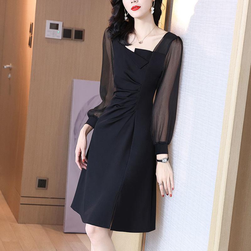 Весеннее платье женское 2022 платье тонкое черное темпераментное ...