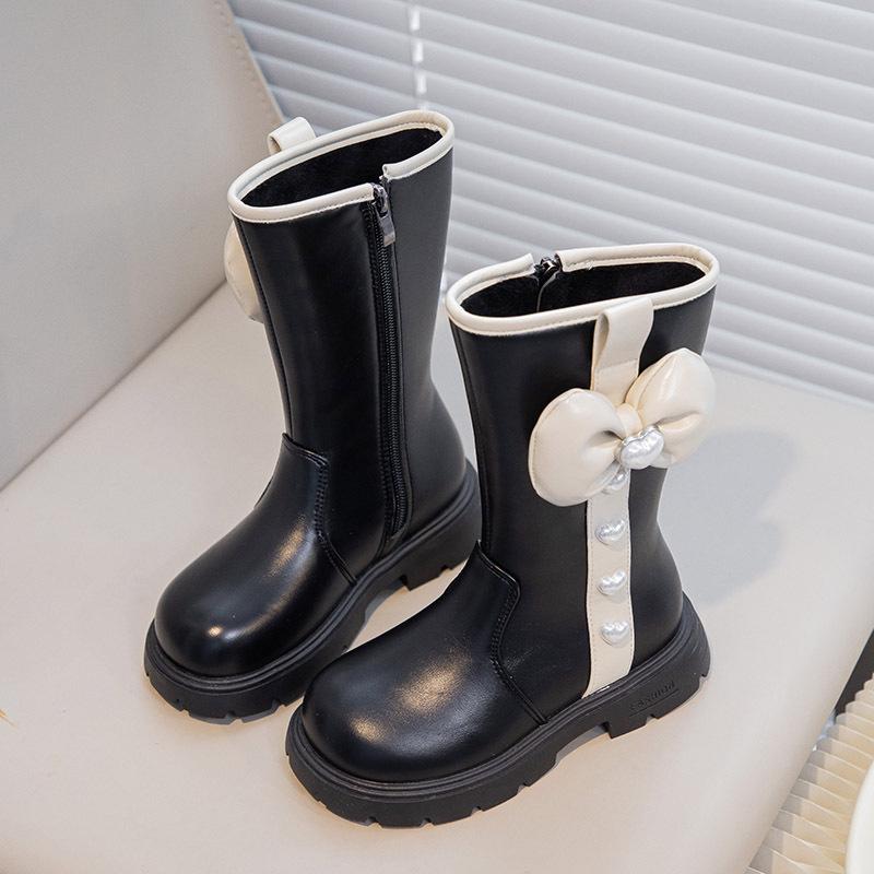 Nové nízké kožené boty s měkkou podrážkou pro dívky mašličkové kotníkové boty