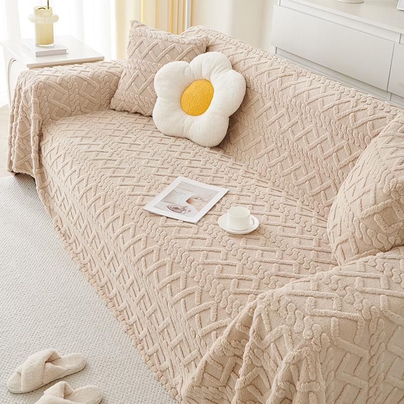Autumn and Winter Plush Sofa Towel Lambswool Sofa Cover Cloth Slipcover Cream Simple Modern Style Thickened Sofa Cover