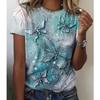 Women Summer T Shirt Trend Butterfly Print Retro Fashion Short Sleeve Tees Casual   Printed  Tops