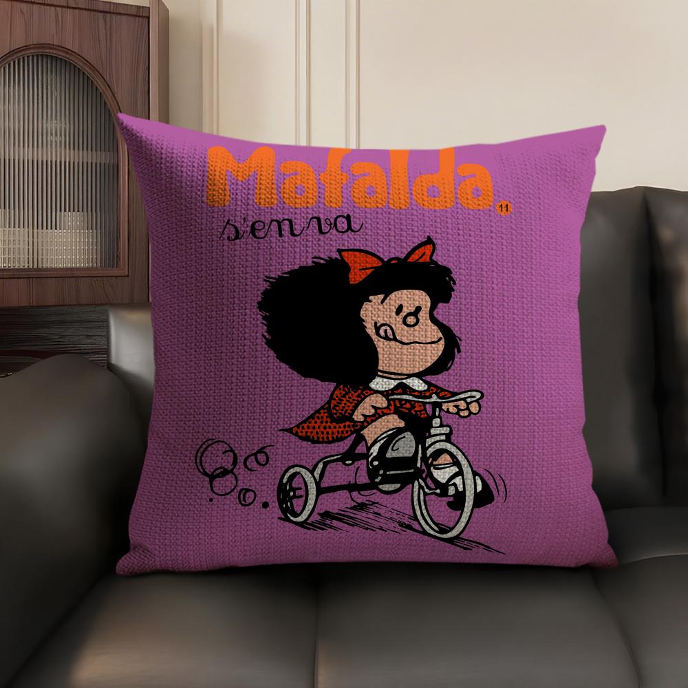MMafalda Cartoon Cute Cushion Cover Natural Linen Organic Fabric DoubleSided Printing Sofa Home Decor Gift Pillow Case