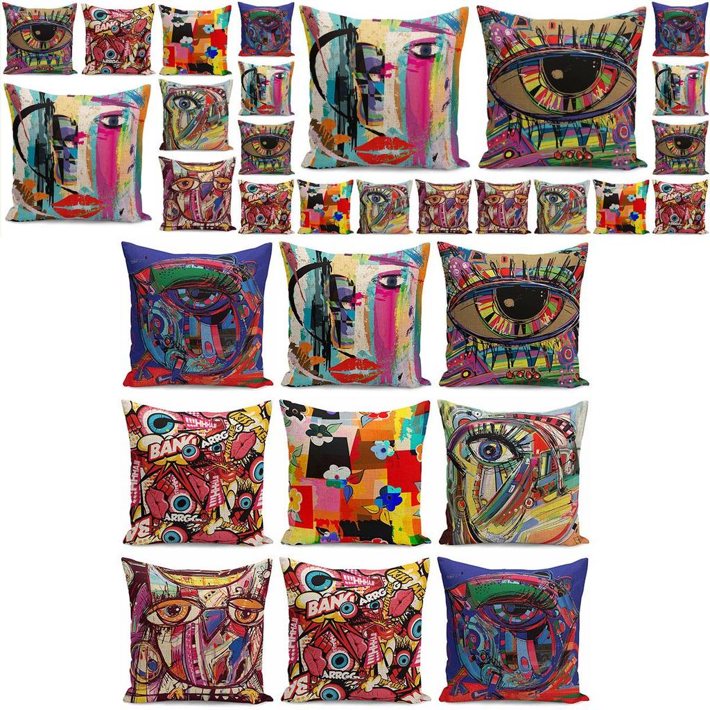 Stylish Colors Graffiti Cushion Covers With Invisible Zipper For Easy Cleaning