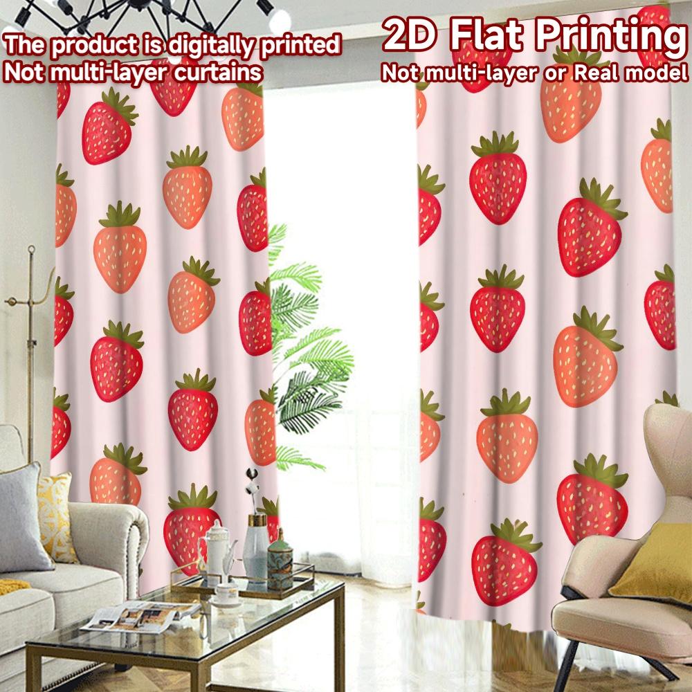 2D FLAT PRINTING 2pcs Curtains (Without Rod) Red Strawberry Illustrations Contemporary Modern Curtains Yarn Curtains Outdoor