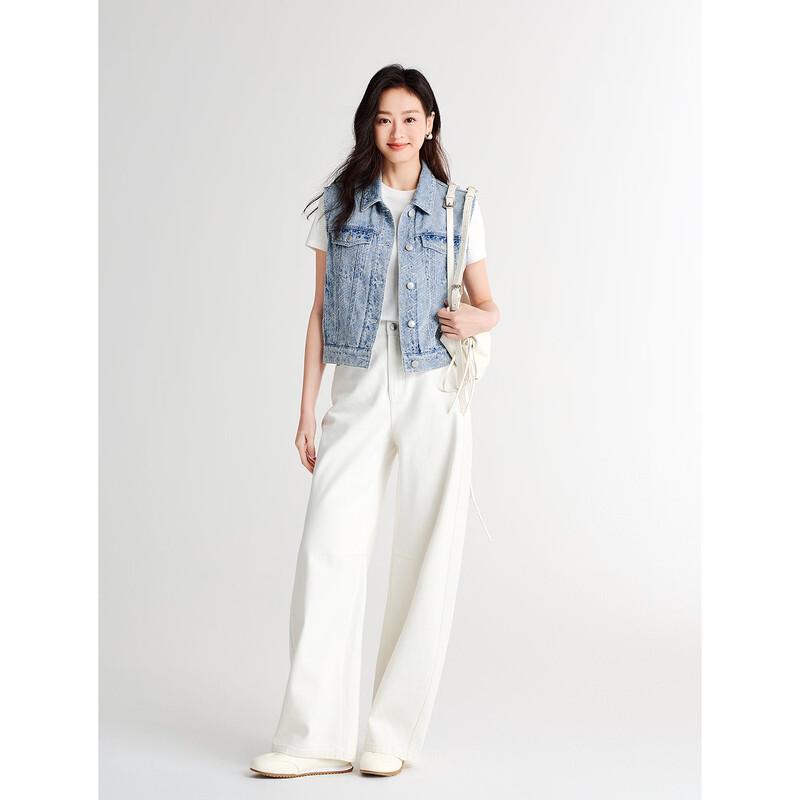 Women's Stylish Rhinestone Turn-Down Collar 100% Cotton Denim Vest