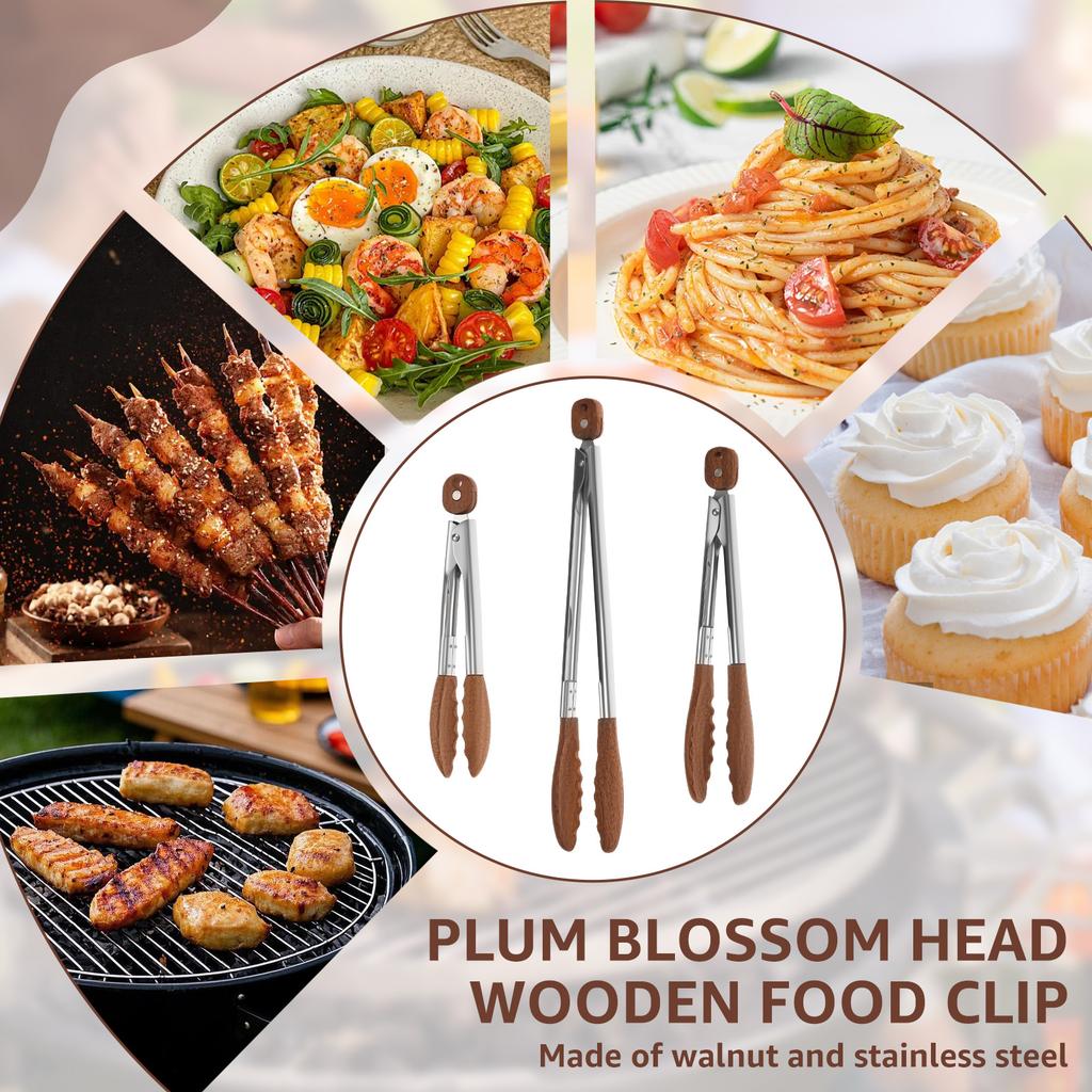 2/3 Pcs Food Tongs Walnut Wood Kitchen Cooking Tong Heat Resistant Ergonomic BBQ Foods Tong for BBQ Cooking Kitchen Accessories