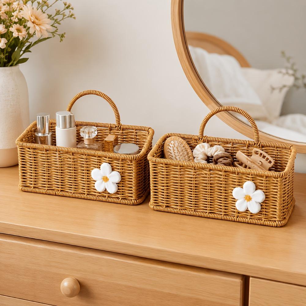 Imitation Rattan Wall Mount Basket Woven Storage Basket For Ginger Garlic Onion Snacks