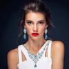 EXCEART Women's Blue Necklace and Earring Set, Lightweight, 2-Piece, 11.8x7.9 Inches, Elegant Ornament for Weddings, Bridal, and Parties