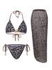 Women's Swimwear Printed Halter Neck Side Long Blouse Bikini Suit Three-piece Beachwear Bathing Suits