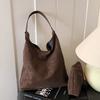 Suede mother and child tote bag, new retro high-end underarm bag, student large-capacity commuter bag