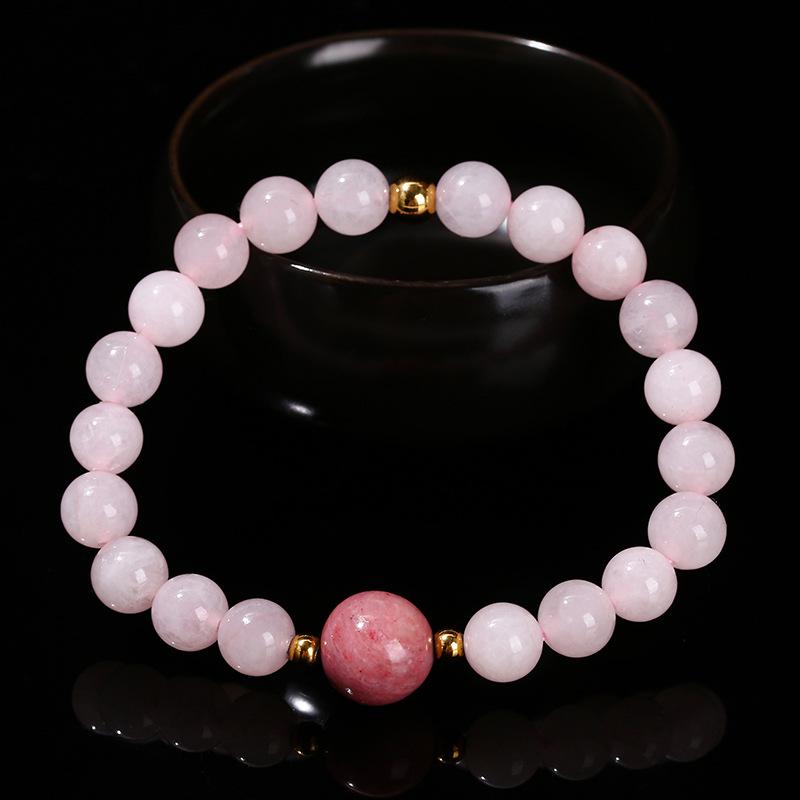 Women's Pink Crystal Bead Bracelet with Red Pattern - Lucky Stone Jewelry Gift