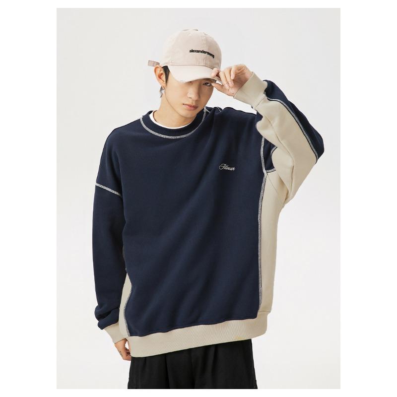 Lässiges Vintage Herren-Sweatshirt mit kontrastfarbenen Flicken, langen Ärmeln und Rundhalsausschnitt
