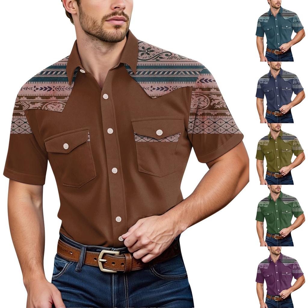 Men'S Fashionable Lapel And Shoulder Length Short Sleeved Casual Top