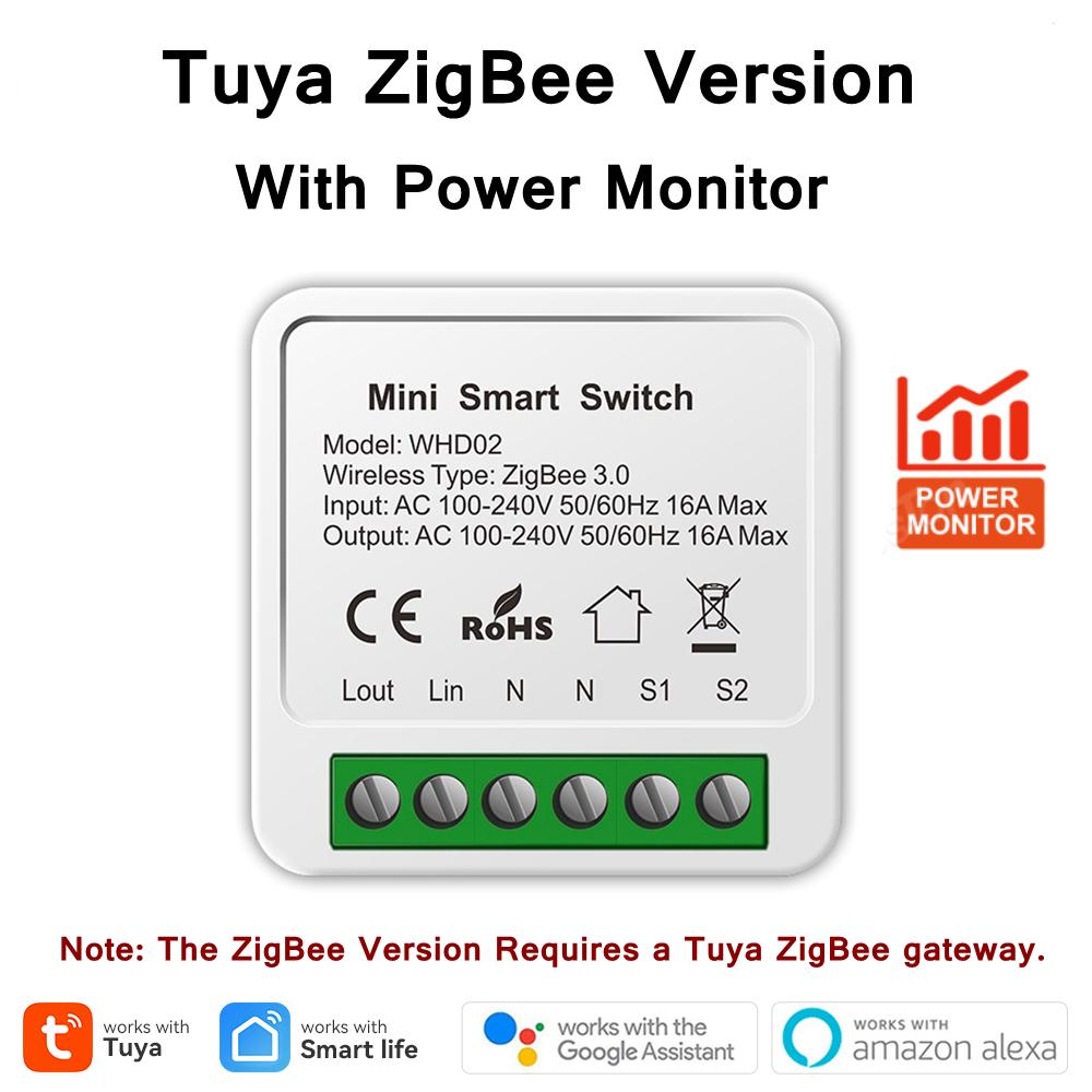 

Модуль интеллектуального выключателя Tuya 16A ZigBee WiFi с монитором питания, двухпозиционный выключатель, работает с приложением Alexa Google Home Smart Life Zigbee Power Monitor