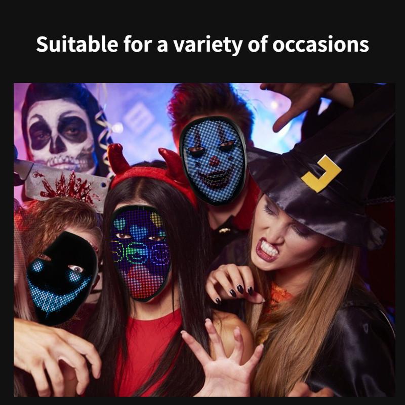 APP Display Full Color Bluetooth Luminous Mask Halloween Party Dance Bar LED Face Changing Prop
