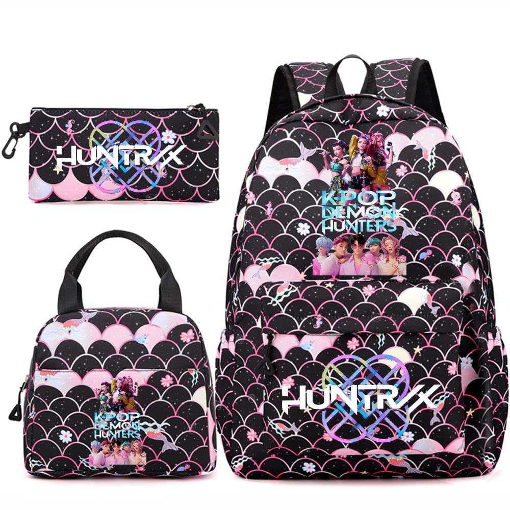 3Pcs/set Anime Kpop Printed Backpack Handbag Pencil Case for Teenger Student Girl Boy Schoolbag Kid Bookbag Large Capacity Travel Bag Gift