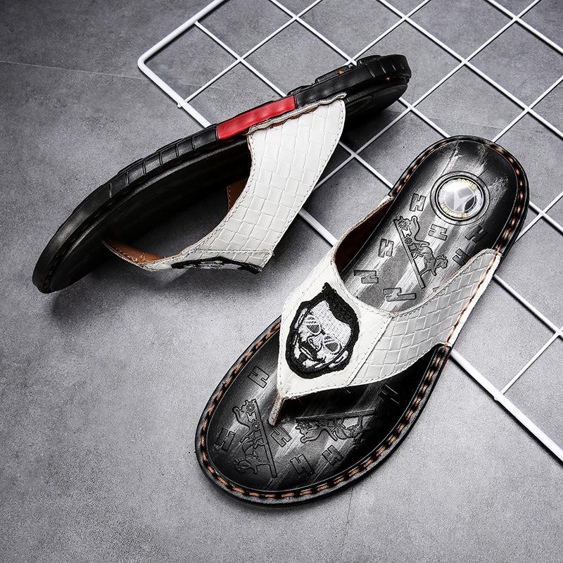 Summer pinch slippers leather woven pattern Beckham embroidered soft bottom non-slip sandals hot sale