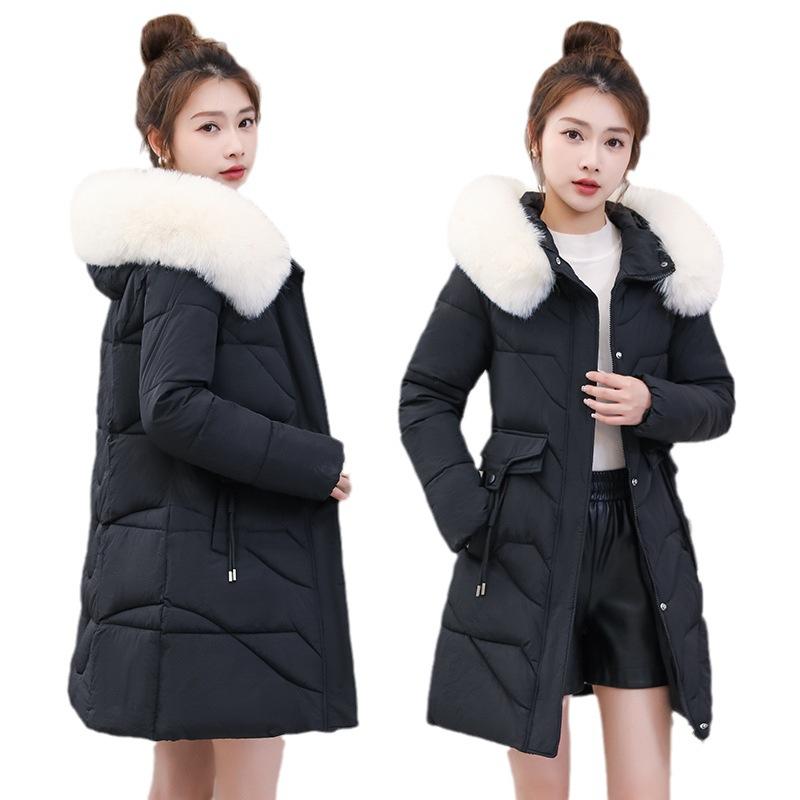 Übergroße, verdickte warme Damenjacke, mittellange Baumwolljacke mit großem Wollkragen