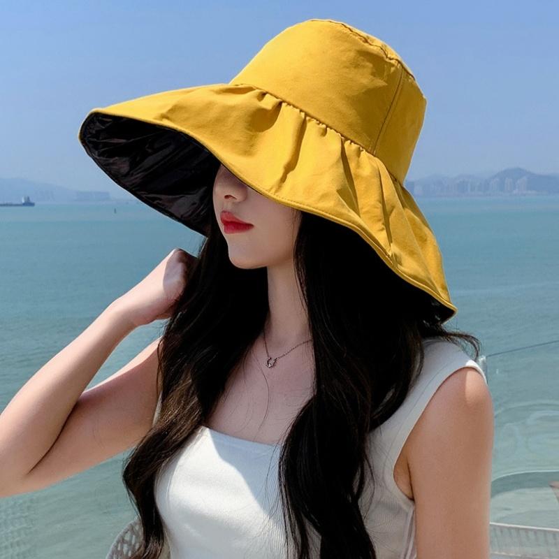 Summer Travel Sun Protection Hat Women Simple Solid Color Outdoor Casual Versatile Wide Brim Sunshade Fisherman Cap Breathable