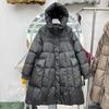 Giacca in piumino coreano da donna, media e lunga, nuova versione invernale 2024, giacca con cappuccio in piuma d'anatra bianca spessa con ginocchio, marea