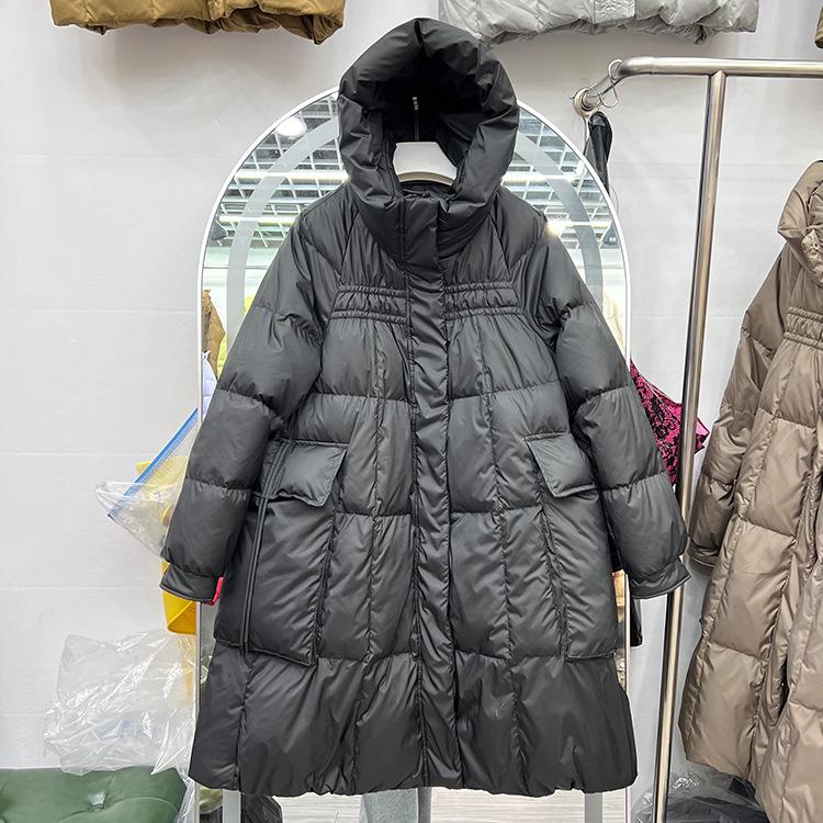 

Корейська версія, вільний середній і довгий жіночий пуховик 2024 року, нова зимова потовщена біла куртка з капюшоном і довжиною до колін Tide L чорний