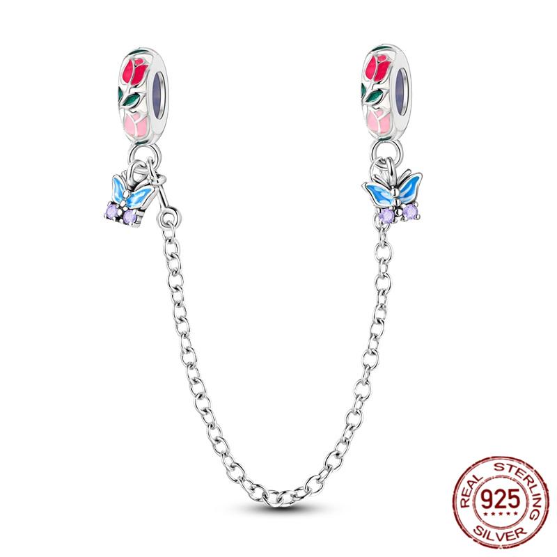 Breloque Chaîne de Sécurité Étoiles et Lune Trèfle à Quatre Feuilles en Cuivre pour Bracelet Authentique DoItYourself Bijoux Cadeaux