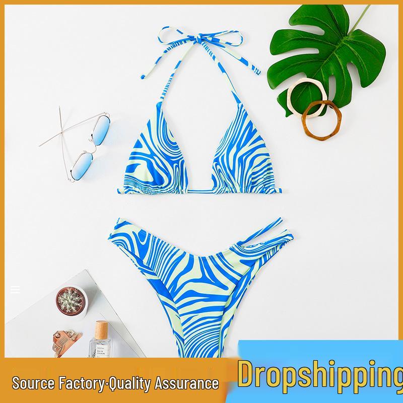 

2022 European & American Women s Sexy Milk Pattern Bikini Swimsuit Small