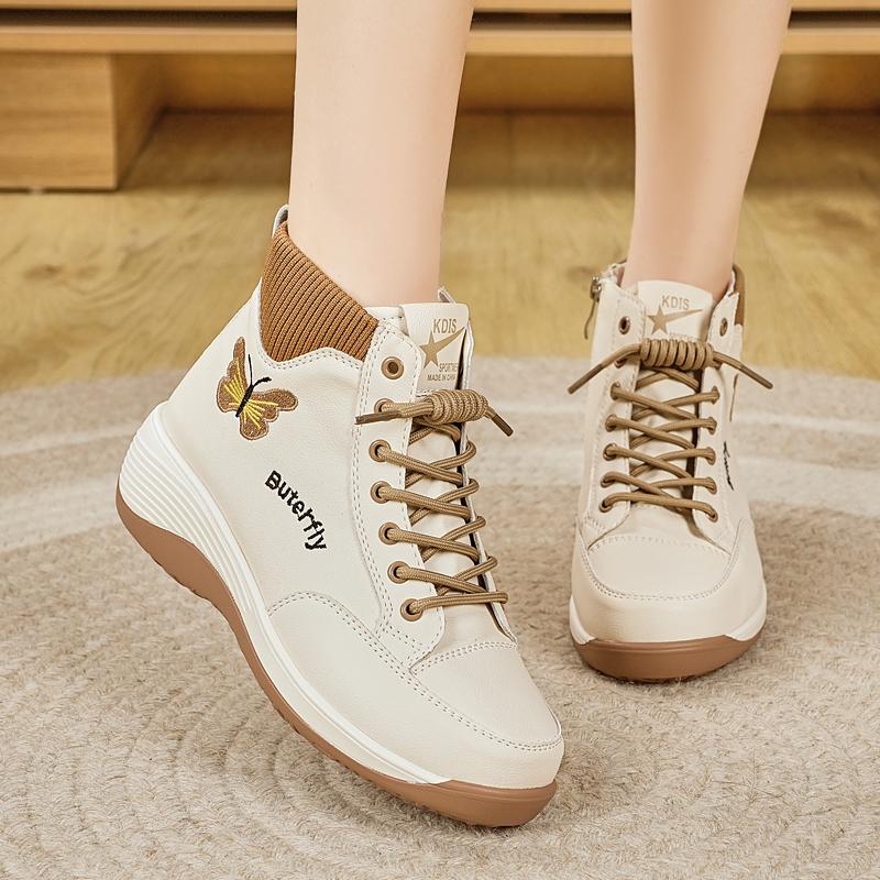 

Женские кроссовки на платформе, спортивные, повседневные, кожаные, обувь с лифтом, толстая подошва, высокий верх, кроссовки для увеличения роста 35