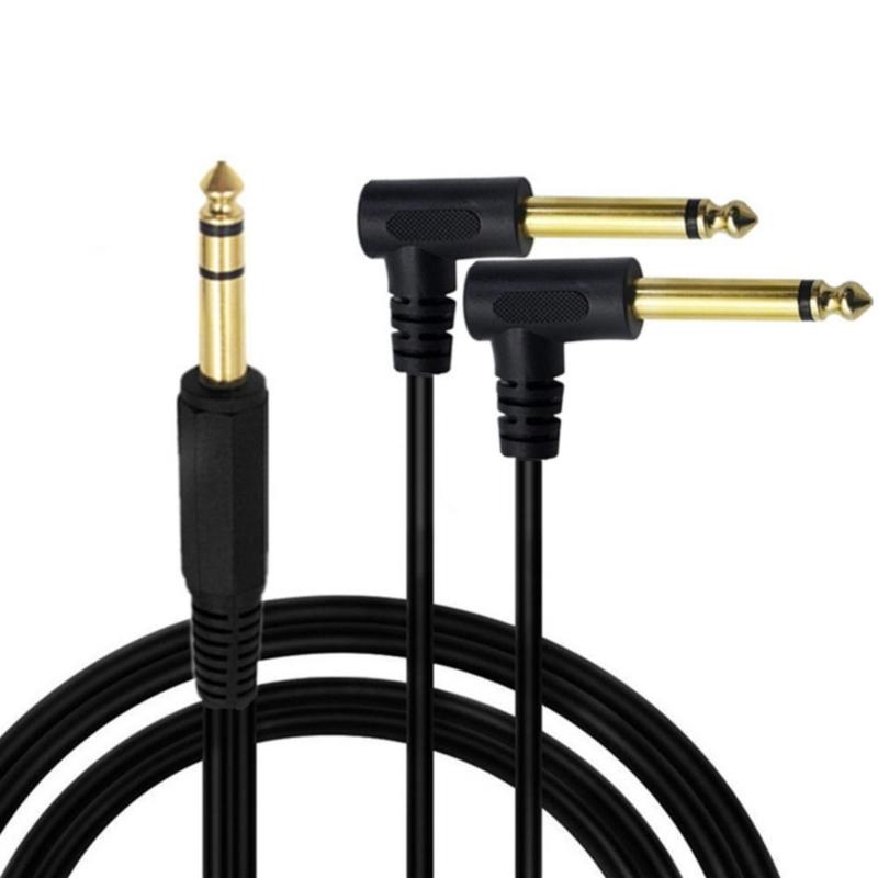 6.35mm TRS Stereo To 2Mono Male Audios Cable 6.35mm Sound Splitter Wire Gold Covered Right Angle Ends For Studio Gear