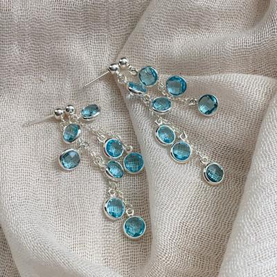 Wear Blue Crystal Fringed Earrings At the Front and Rear, Long Fresh Temperament and Thin Super Fairy Earrings.