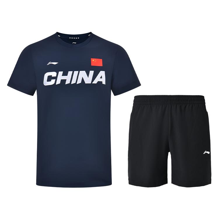 

Модная повседневная футболка с принтом букв Li-Ning, удобная, с круглым вырезом, однотонные шорты на эластичном шнурке, повседневный спортивный костюм AHSS983-1+AKSU789-3 S