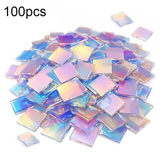Yousheng Mini Iridescent Acrylic Squares, Translucent Rainbow Acrylic Pieces, 2cm 3cm Holographic Acrylic Tiles for DIY Crafts, Mosaic Art, Light And