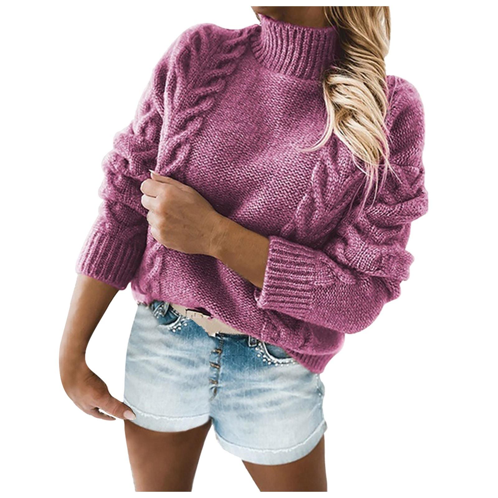 

Женская мода зима однотонный свитер с высоким воротом и длинными рукавами повседневный свитер S розовый