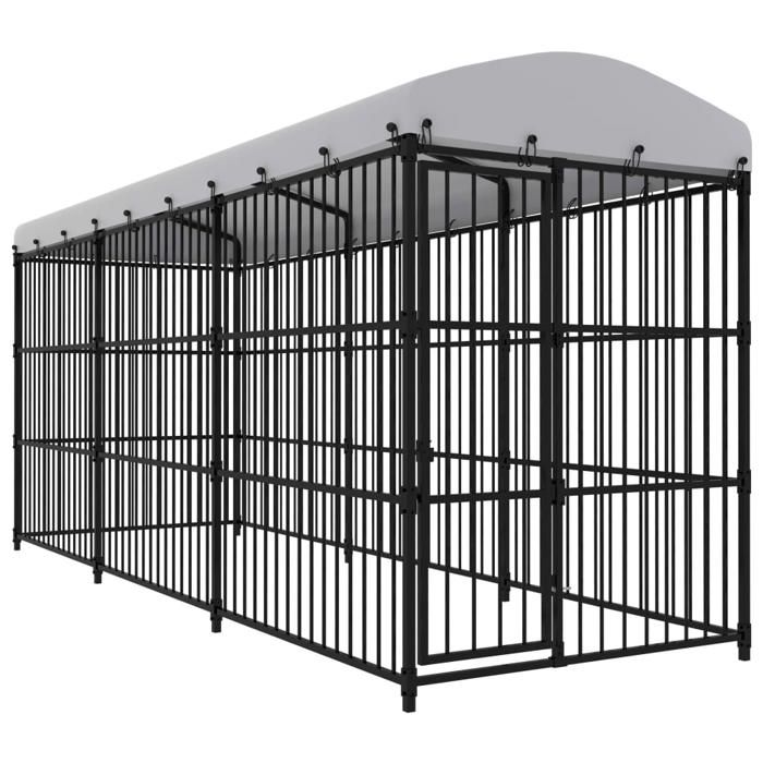 Chenil d'extérieur - Maison Exclusive - 450 x 150 x 210 cm - Acier thermolaqué - Toit résistant, porte verrouillable