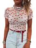 Shi Ying EU Size Women's Valentine's Heart Pattern Semi-High Neck 3/4 Sleeve Top
