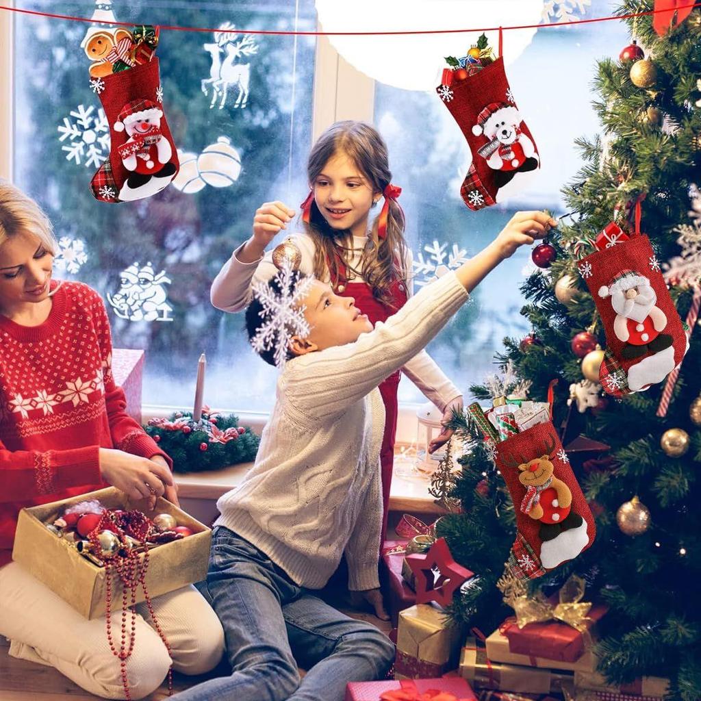 4 st Julstrumpor Juldekorationer Artiklar Stor Röd Björn, Jultomte, Snögubbe, Ren Julstrumpor Gåvor Hängande Julstrumpor