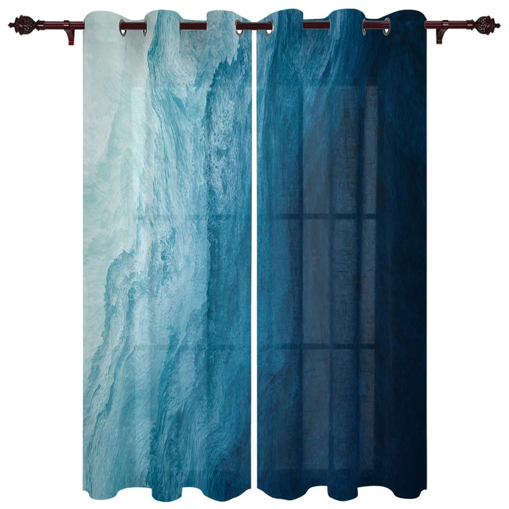 Blue Sea Water Wave Landscape Windows Curtains for Bedroom Modern Printing Blinds Curtain For Living Room Home Decor