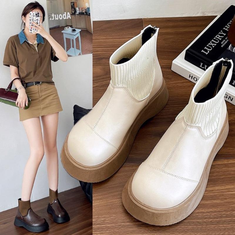 Fashion 2025 New Women's Ankle Fashion Bohemian Style Boots Low Heel Platform Chunky Sole Lace Up Side Zipper Combat Biker Boots