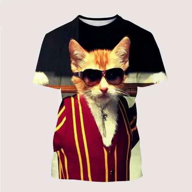 Summer Round Neck Cool Animal Funny Cat 3D Print Top Fashionable Casual Short Sleeved Men's and Women's Unisex T-shirts