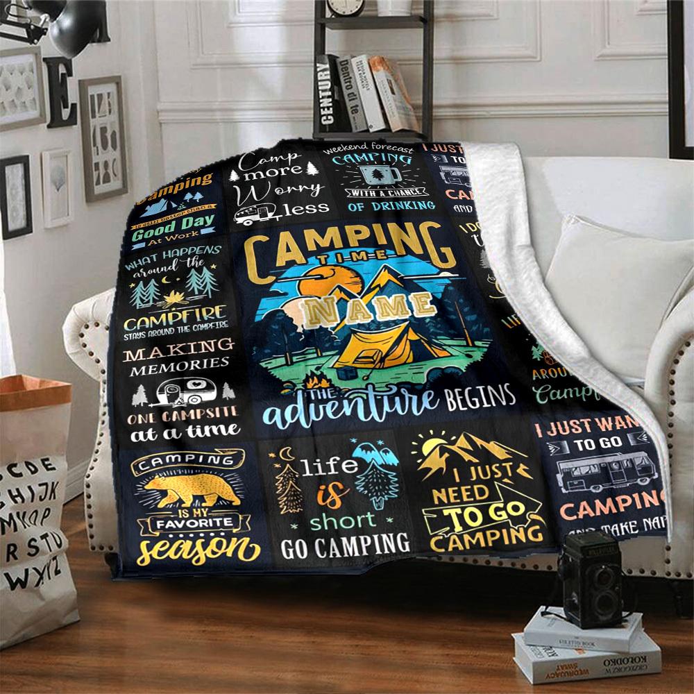 Camping Adventure Time Name Blanket Comfortable Soft Lightweight Multiseasonal Blanket For Picnics Couches Offices Beds Living Rooms Perfect Gift For